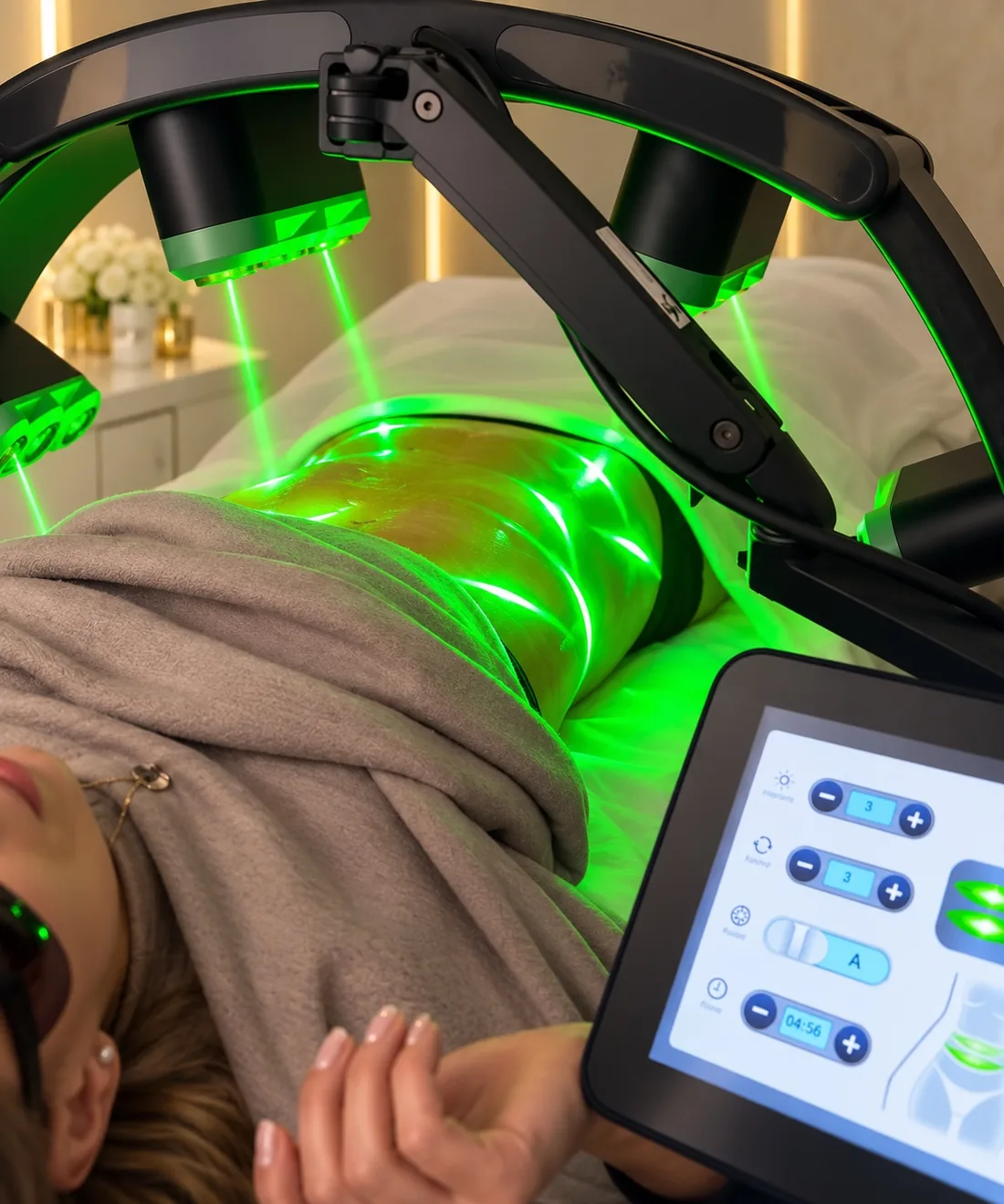13D MaxLipo Laser над корема и екранът с настройките